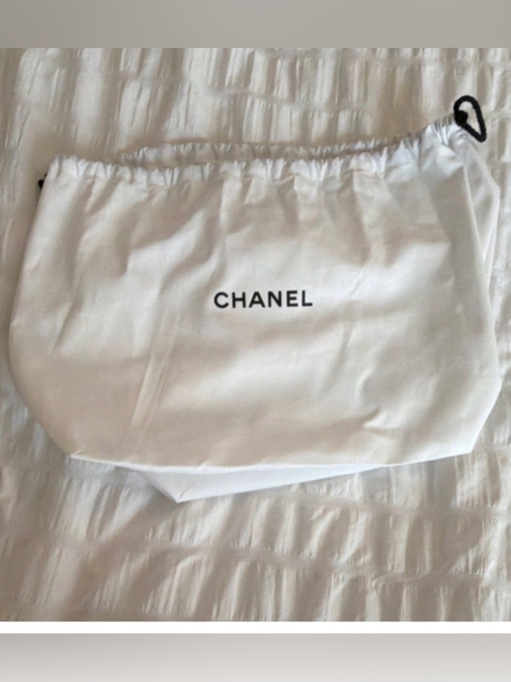 CHANEL White Drawstring Logo Dust Pouch